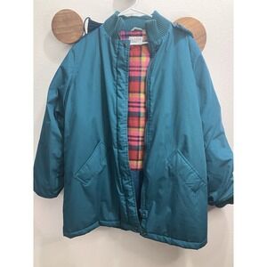 VTG Windsor Bay Heavy Coat Teal Insulated Pink Flannel Lining Removable Hood